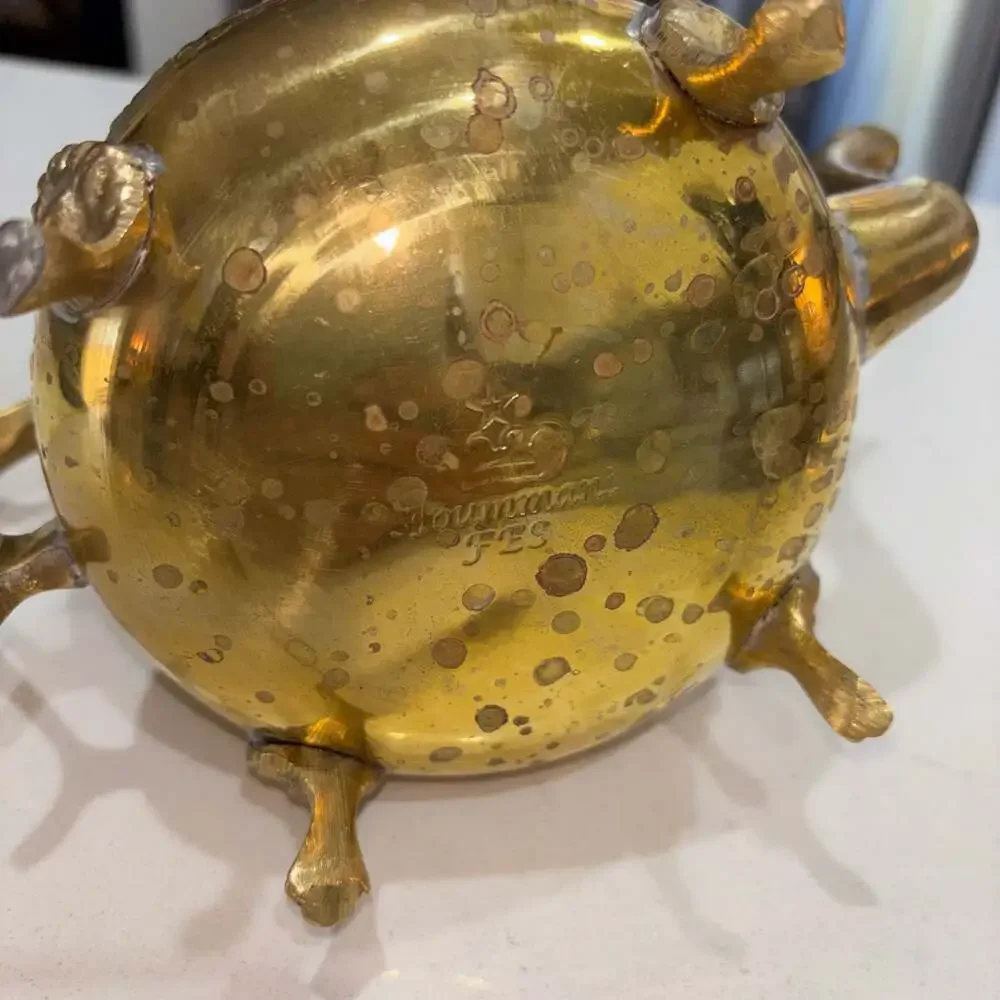 Vintage Ornate Moroccan Style Brass Decorative Teapot with Floral Engravings